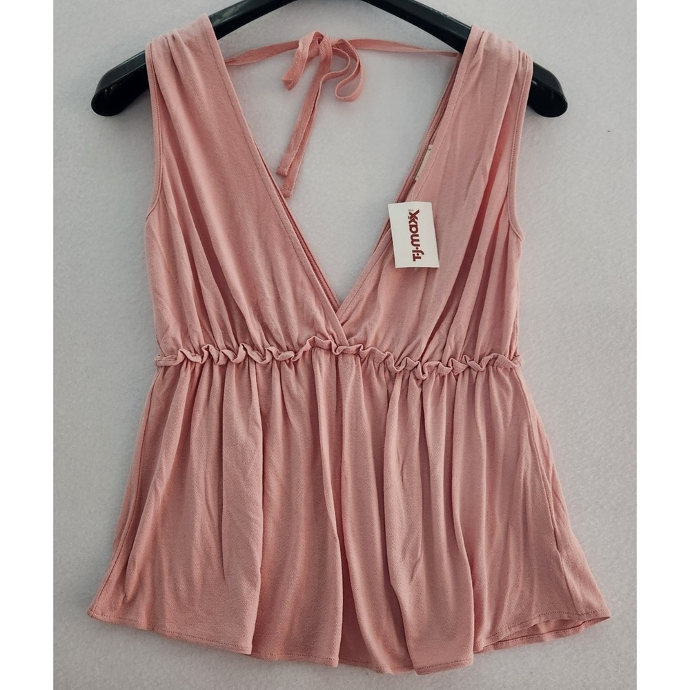 H.I.P. Womens Top Salmon Pink plunge NWT Large Spring Summer Sleeveless Fashion